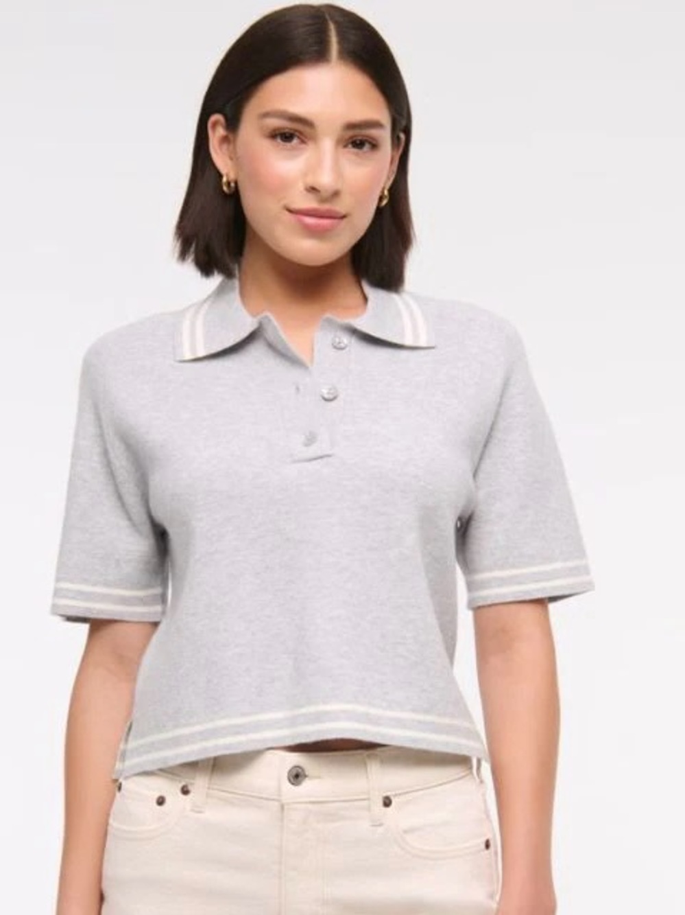 Abercrombie & Fitch Polo Knit Top Large Grey Preppy Golf Sporty Fall Autumn